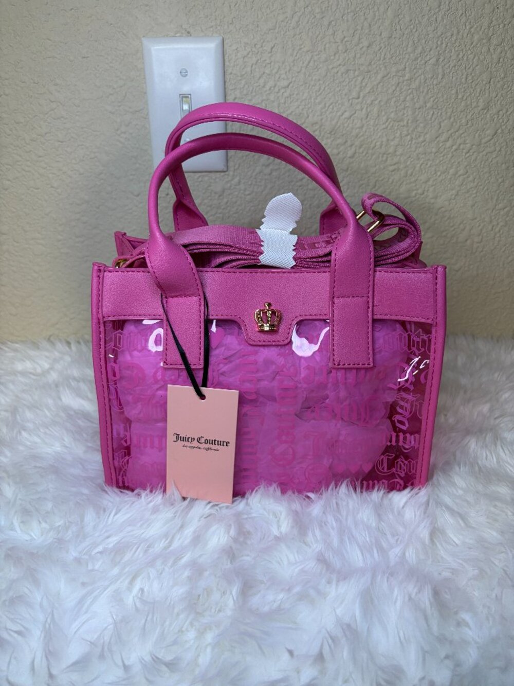 Juicy Couture Clear Hot Pink Mini Tote Beachy Crossbody Crown Bag NWT